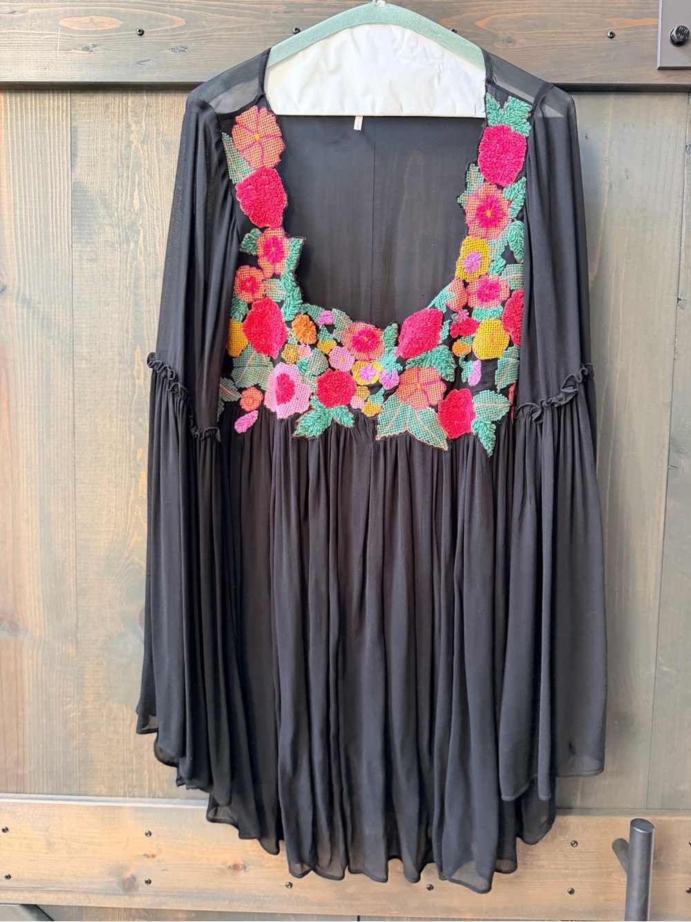 Free People Black Floral-Embroidered Women's Boho Top